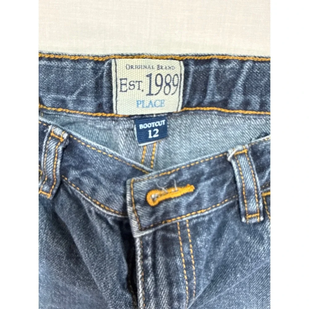 The Children's Place Boys Bootcut Jeans Blue Denim Size 12 Adjustable Waist